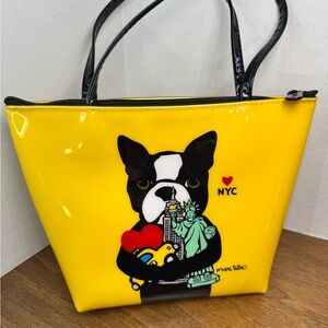 Marc Tetro Boston Terrier New York City NYC Small Yellow Vinyl Purse Tote Bag